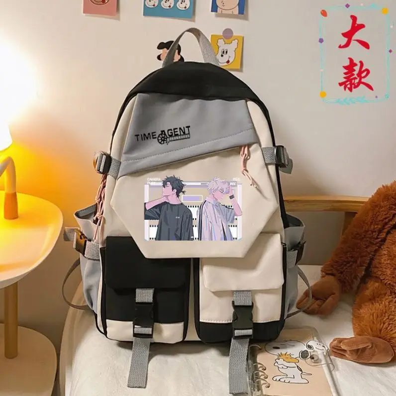 

Cute Cartoon Time Agent Backpack Canvas School Book Student Travel Bags Laptop Casual Large Messenger Bags