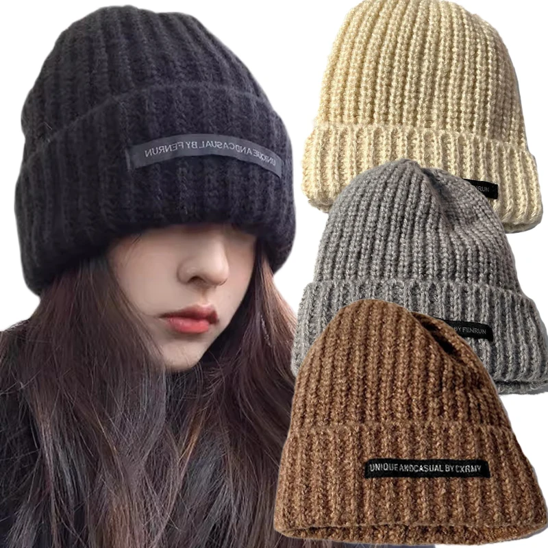 Fashion Women Warm Cap Simple Winter Woolen Knitting Bonnet Solid Colors Ins Versatile Skullies Autumn Beanies for Lady New Hat