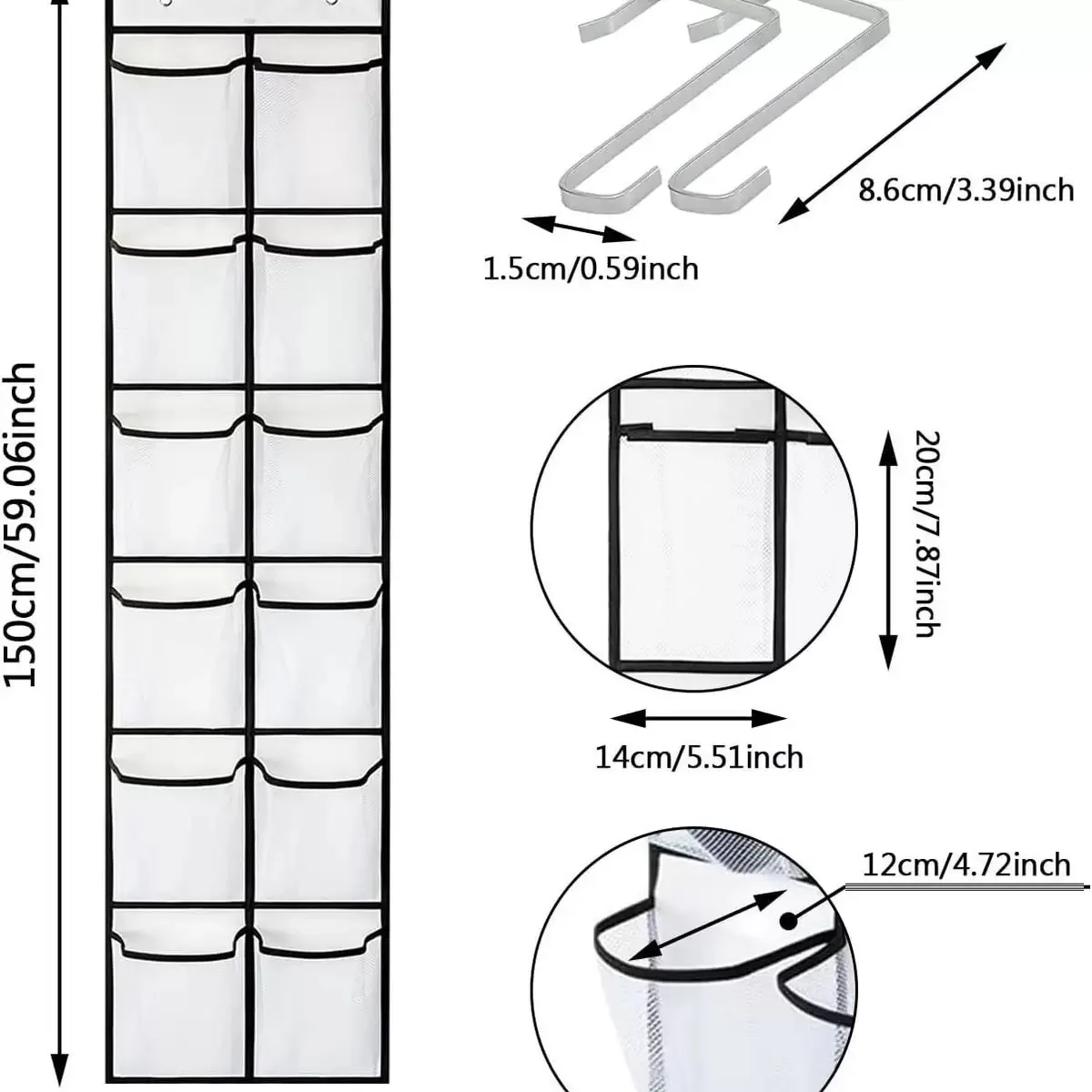12 Pockets Over the Door Shoe Organizer Large Mesh Pockets With 2 Hooks Transparent Fabric Shoe Rack Storage Bag For Bedroom image 4