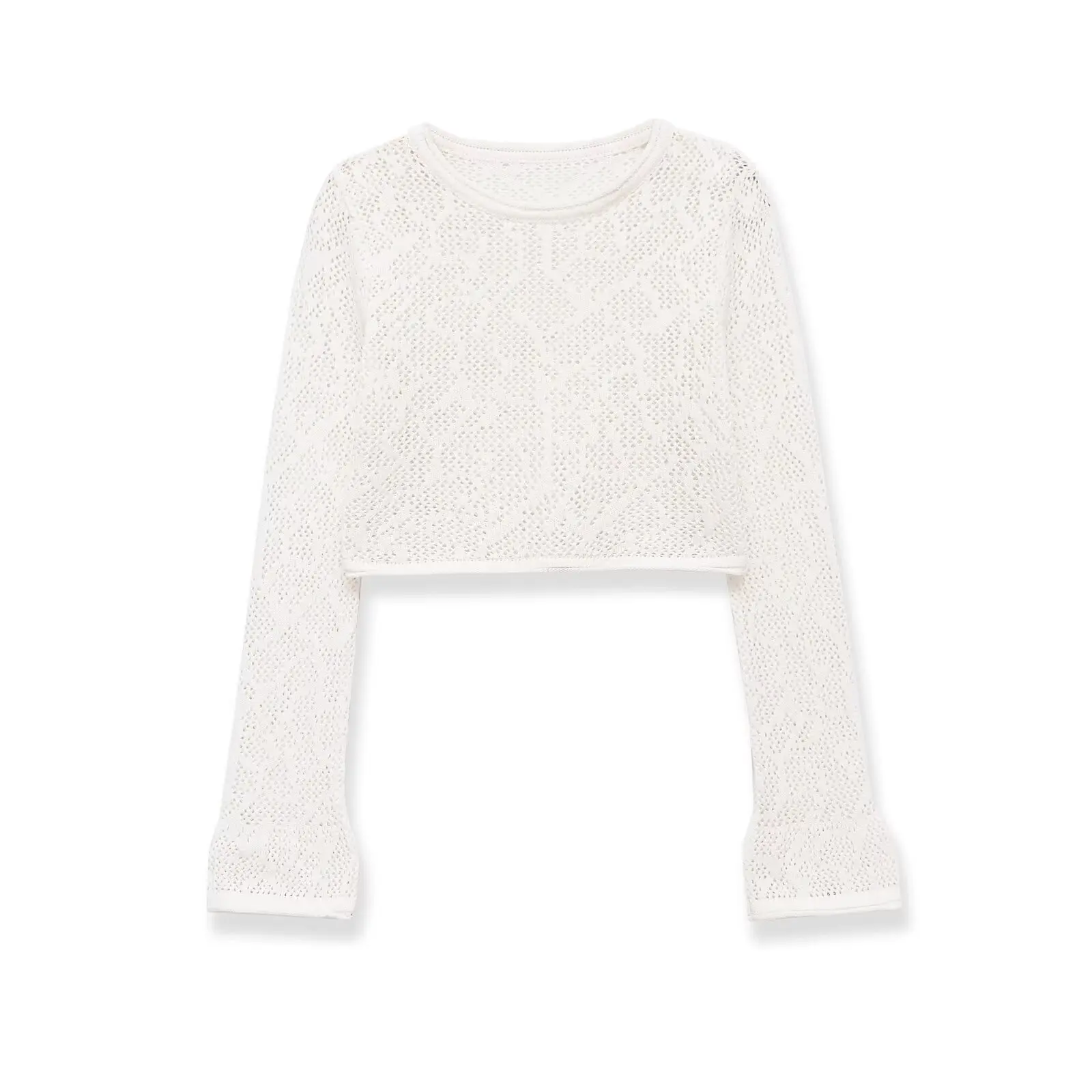 

WOMAN 2026 Summer New Fashion Long-sleeved hollow out Knitted Sweater Retro O Neck All-match casual Female Pullovers Chic Tops