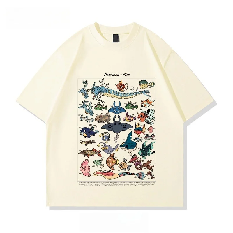 Japanese Game Peripheral Fish Encyclopedia Clothing Japanese Retro Student Pure Cotton Loose Summer Short Sleeved T-shirt