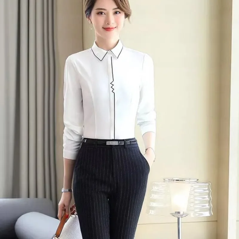 Camisa de terno profissional primavera outono novo branco moda manga comprida workwear coreano camisa fina workwear interior