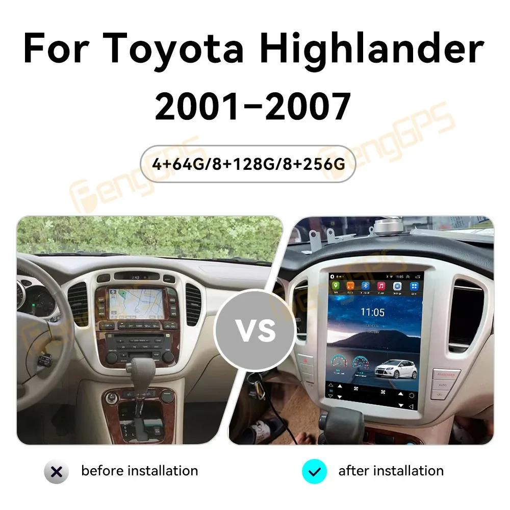 12.1 Inch Android 13 CarPlay Car Radio for Toyota Highlander 2001-2007 Touch Screen Multimedia Player GPS Navigation Head Unit