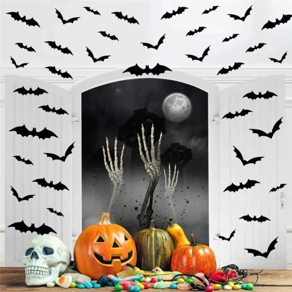 3D Schwarze PVC Fledermaus- und Spinnen-Wandaufkleber, Gruselige Halloween-Dekorationen, Party-Requisiten, DIY Heim- und Bar-Deko, Spukhafte Ornamente – Detail 6