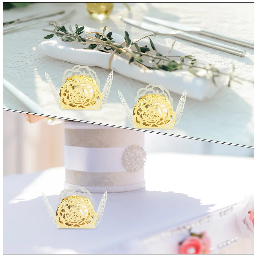 

50 шт. полые упаковки для шоколада, дизайн розы, бумажные лотки, практичные упаковочные чашки для конфет для вечеринки, свадьбы, использования