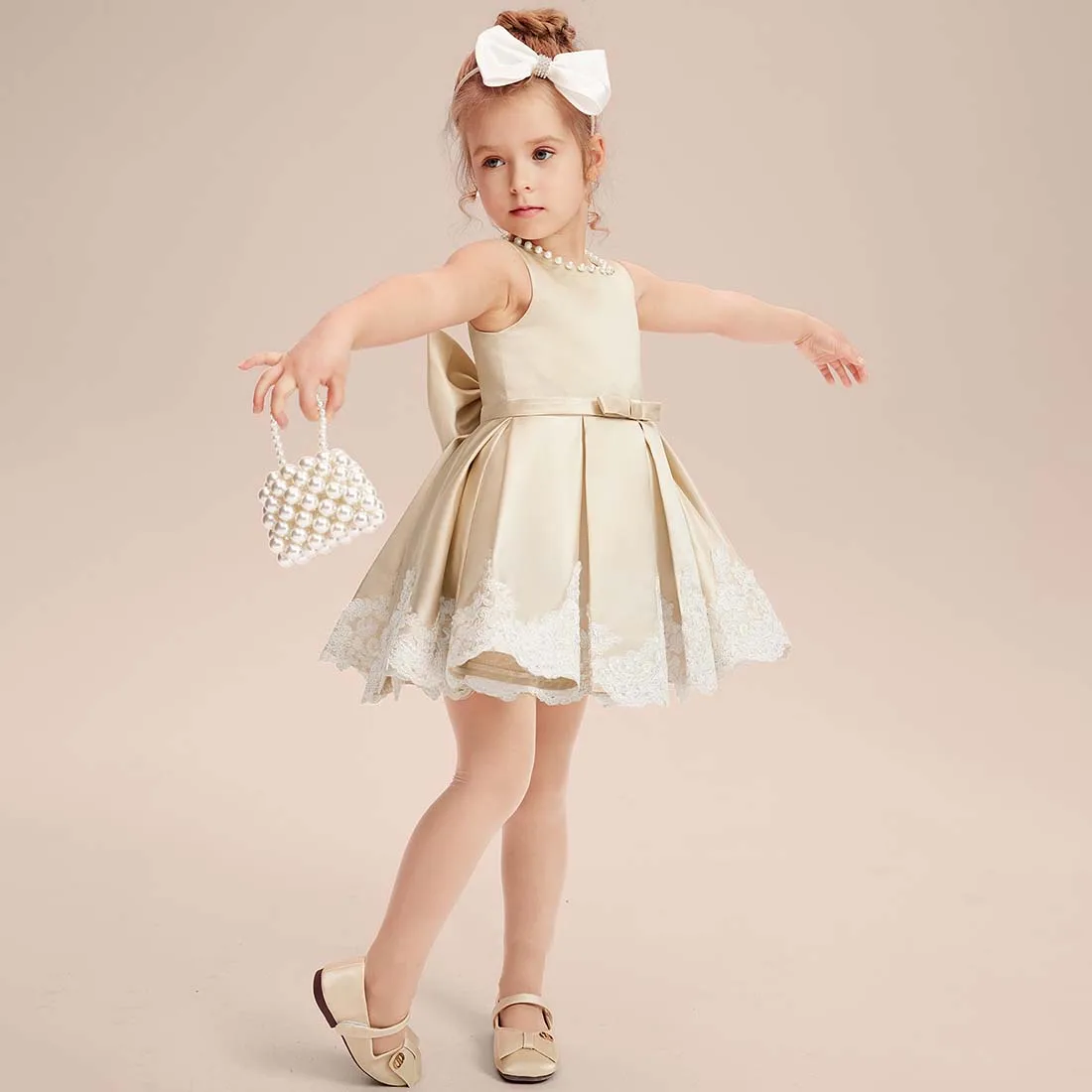 YZYmanualroom Satin Flower Girl Dress A-line Scoop Knee-Length 2-15T