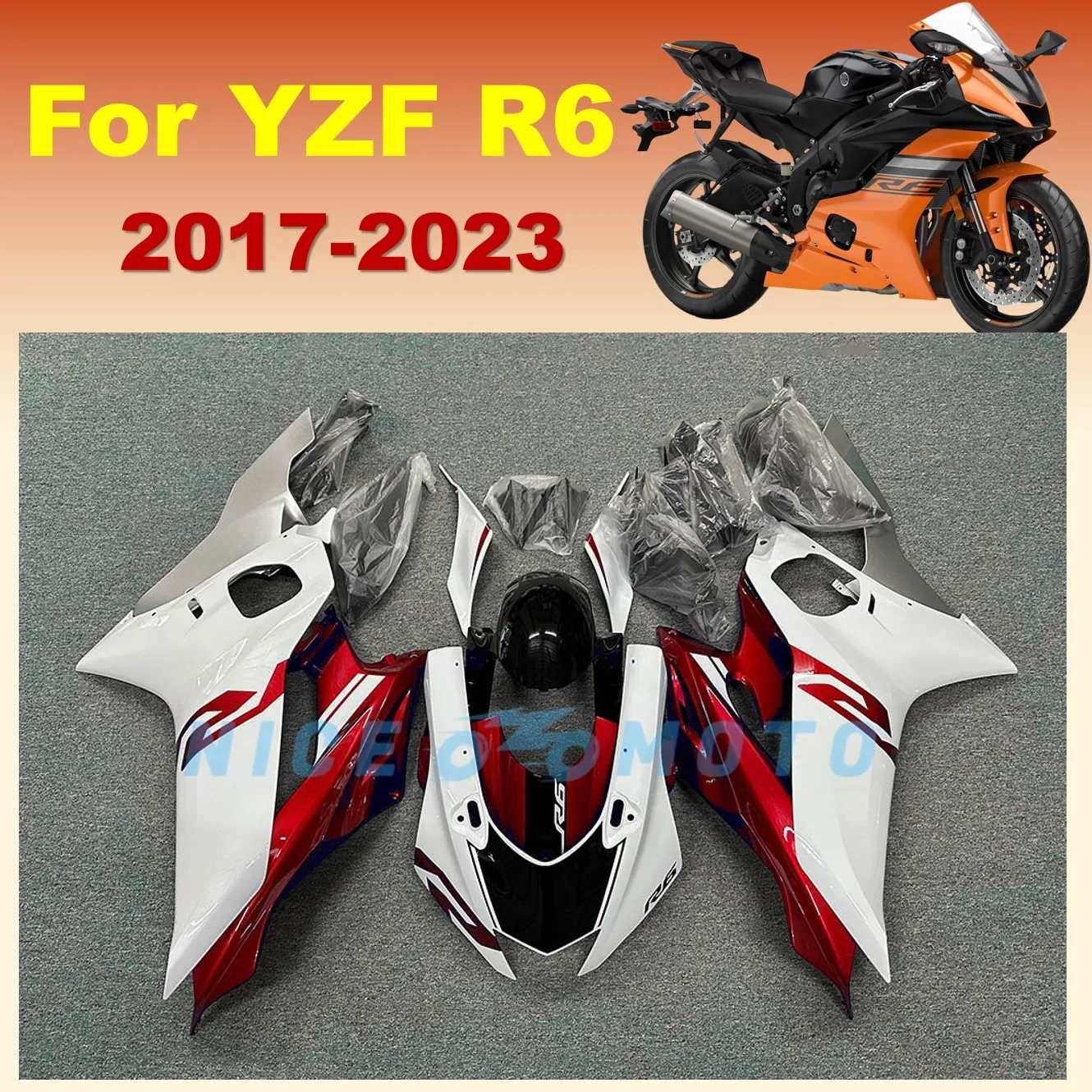 

For YAMAHA YZF R6 2017 2018 2019 2020 2021 2022 2023 yzf-r6 17-23 Motorcycle Fairing Set White Red Body Kit Plastic cover