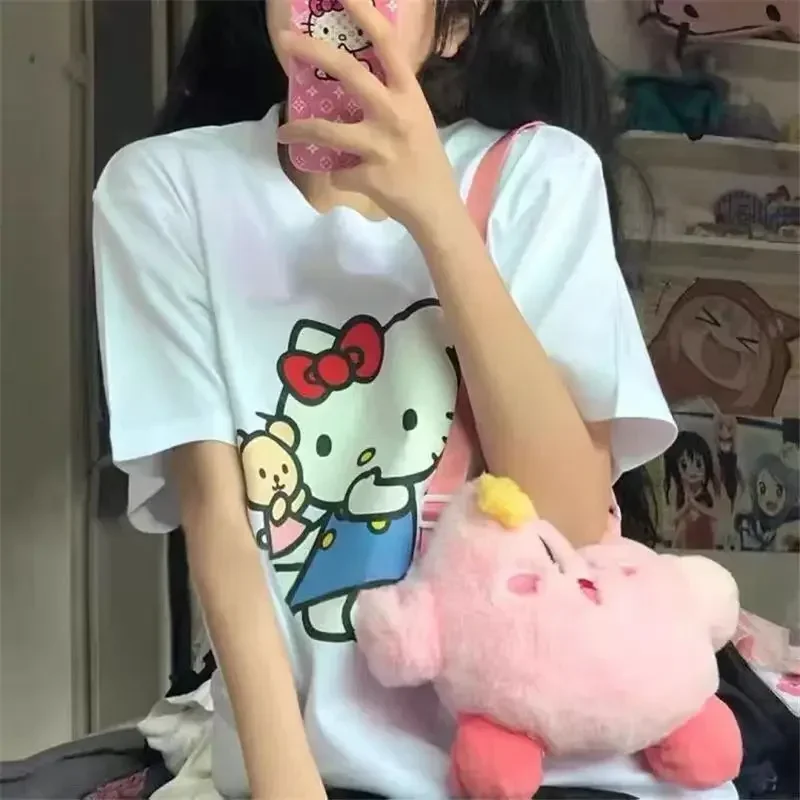 Japanese Hello Kitty Short Sleeve T-shirts Women Summer Korean Style Loose Harajuku Cute Soft Girl Y2K Top Aesthetic Clothes Tee image 3