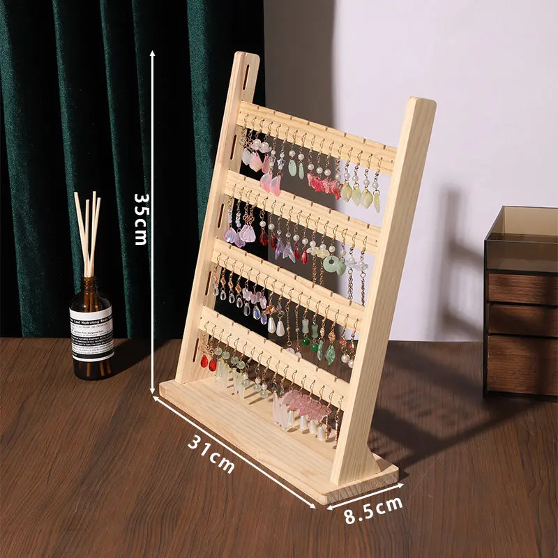 4-Tier Wooden Earring Display Organizer Holder Detachable Earring Jewelry Display Rack Jewelry Tower for Long Ear Studs Storage