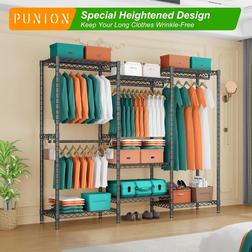 رف ملابس محمول عالي التحمل مع 4 قضبان تعليق و7 أرفف وخطافين لحلول التخزين القائم بذاته #2