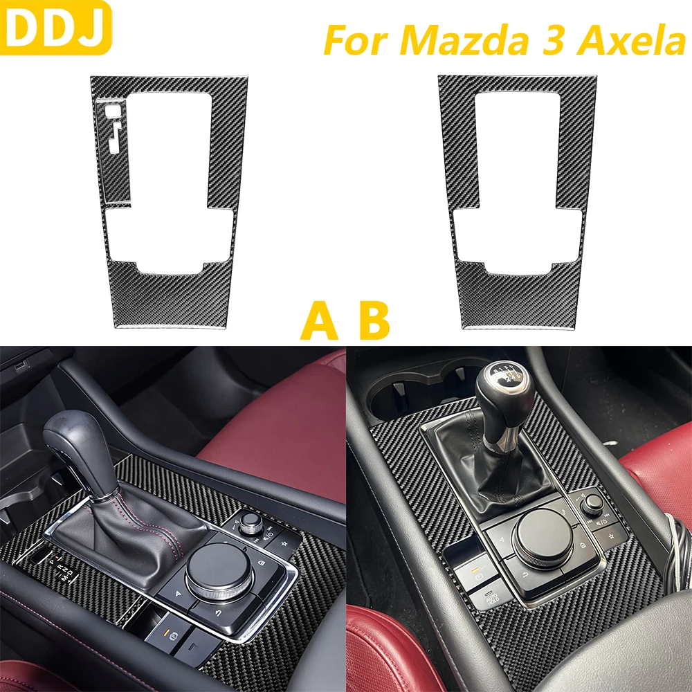 Real Soft Carbon Fiber Central Gear Shift Control Panel Trim Cover For Mazda 3 Axela 2019-2026 Interior Accessories Decoration