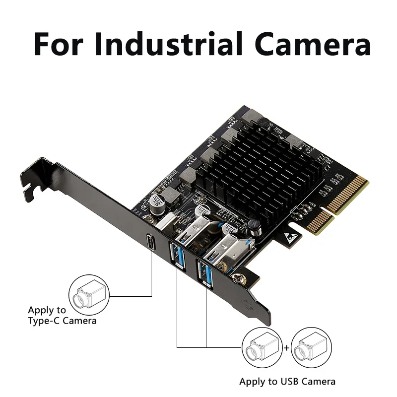 

Expansion Card 1 Port USB3.2 Gen2x2 20G Riser PCIE USB 3.2 + PCI Express X4 to 2 Port USB3.2 Gen2 10G Card for Industrial Camera