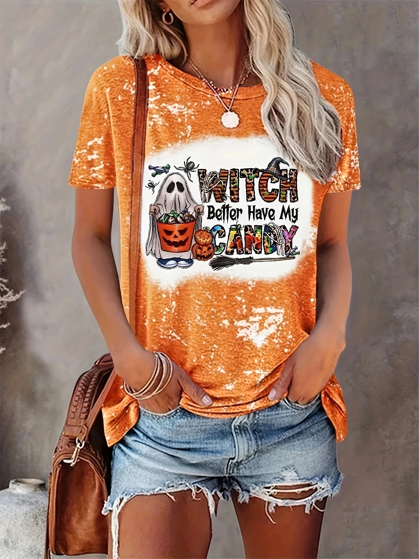 Halloweenowa koszulka damska z nadrukiem dyni i ducha Plus rozmiar koszula z krรณtkim rฤkawem bluzka krรณtki top letnia odzieลผ damska moda