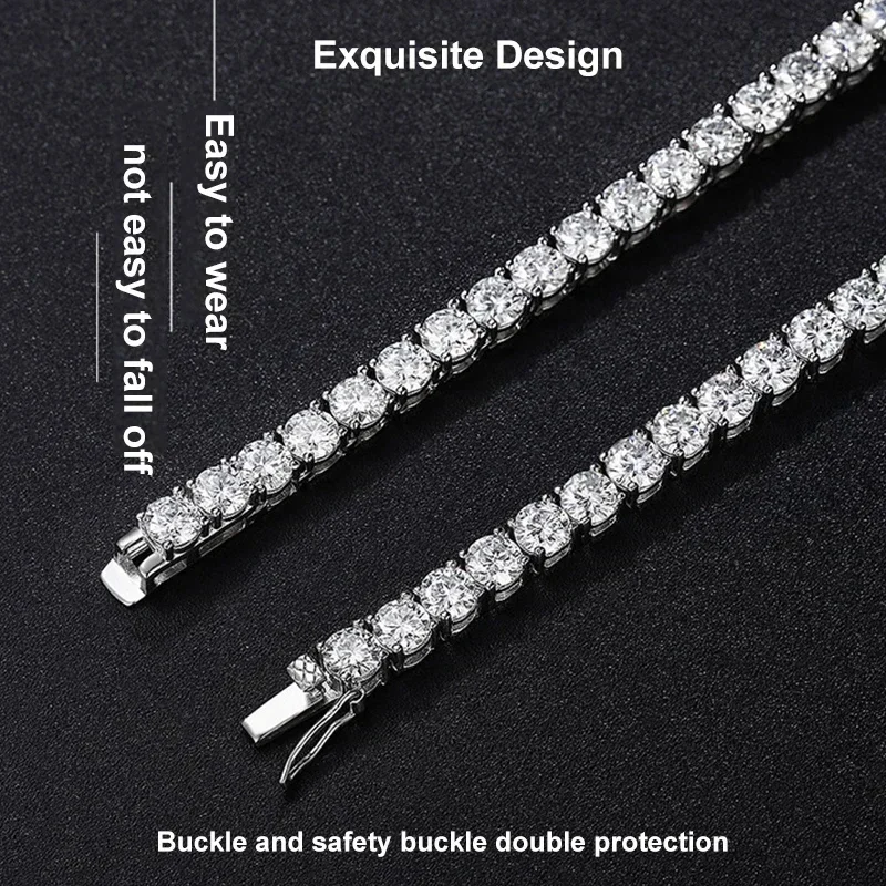 NeeTim 925 Sterling Silver Real Moissanite Tennis Necklace Bracelet for Women Men Lab Diamonds with GRA Certificate Neck Chain