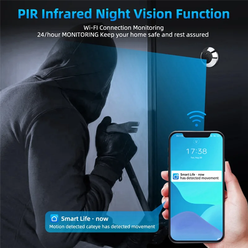 ABSQ-Tuya Peephole กล้องโทรศัพท์มือถือการตรวจสอบระยะไกล Wifi HD Video Doorbell ไร้สาย Intercom วิดีโอ