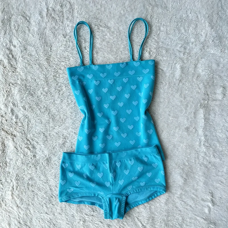 Vest casual comfortable camisole shorts set cute French heart wave retro - view 6