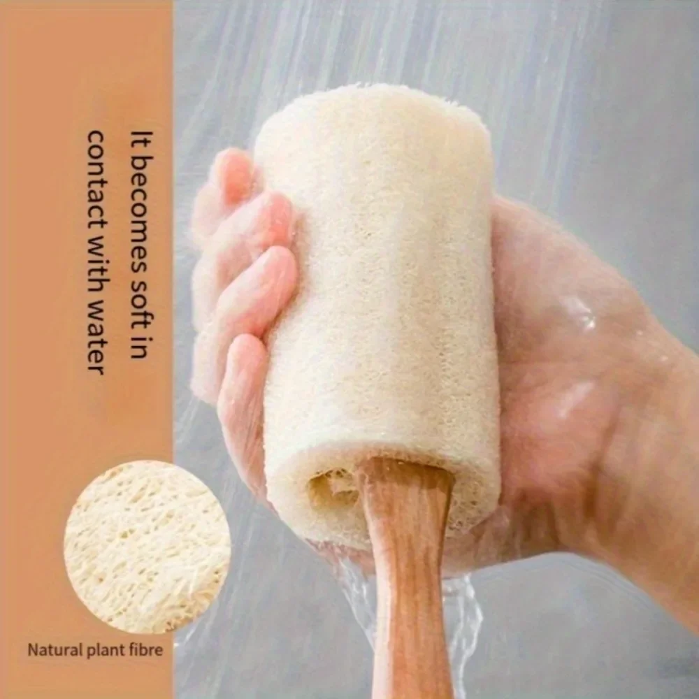

Natural Exfoliating Loofah Shower Brush with Long Wooden Handle Perfect for Back and Body Cleaning Natural Exfoliating Brush