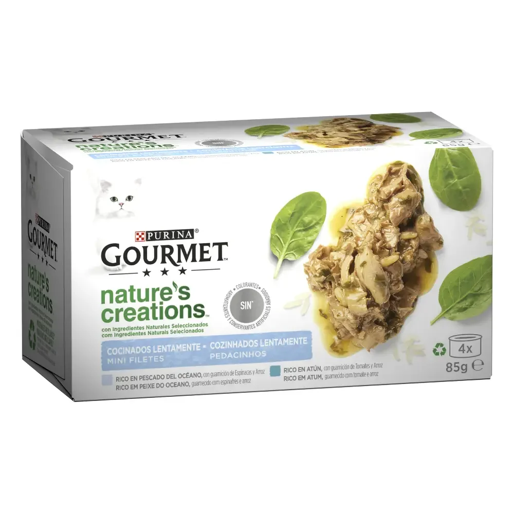 Gourmet Comida Húmeda Nature's Creations Multipack Mini Filetes de Pescado del Océano y Atún para Gatos - 4x85 gr