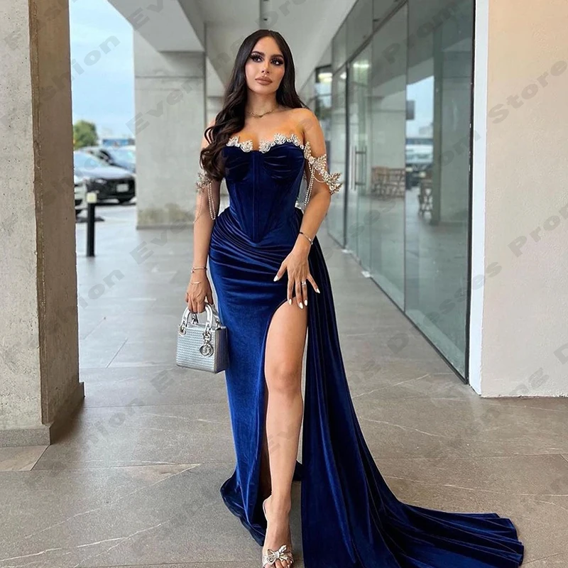 2025 Elegant Luxurious Beading Evening Dresses For Women Beautiful Off The Shoulder Sleeveless High Slit Customized Prom Gowns