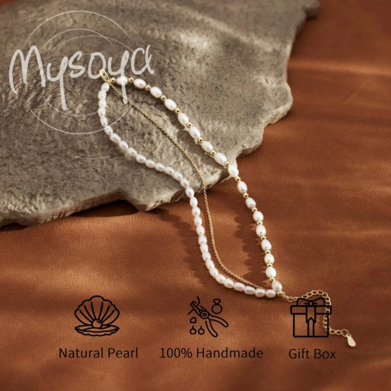 

MYSOYA 5-6 мм трехслойный браслет из белого рисового пресноводного жемчуга с подарочной коробкой для него/е на день рождения/свадьбу/рождественский подарок