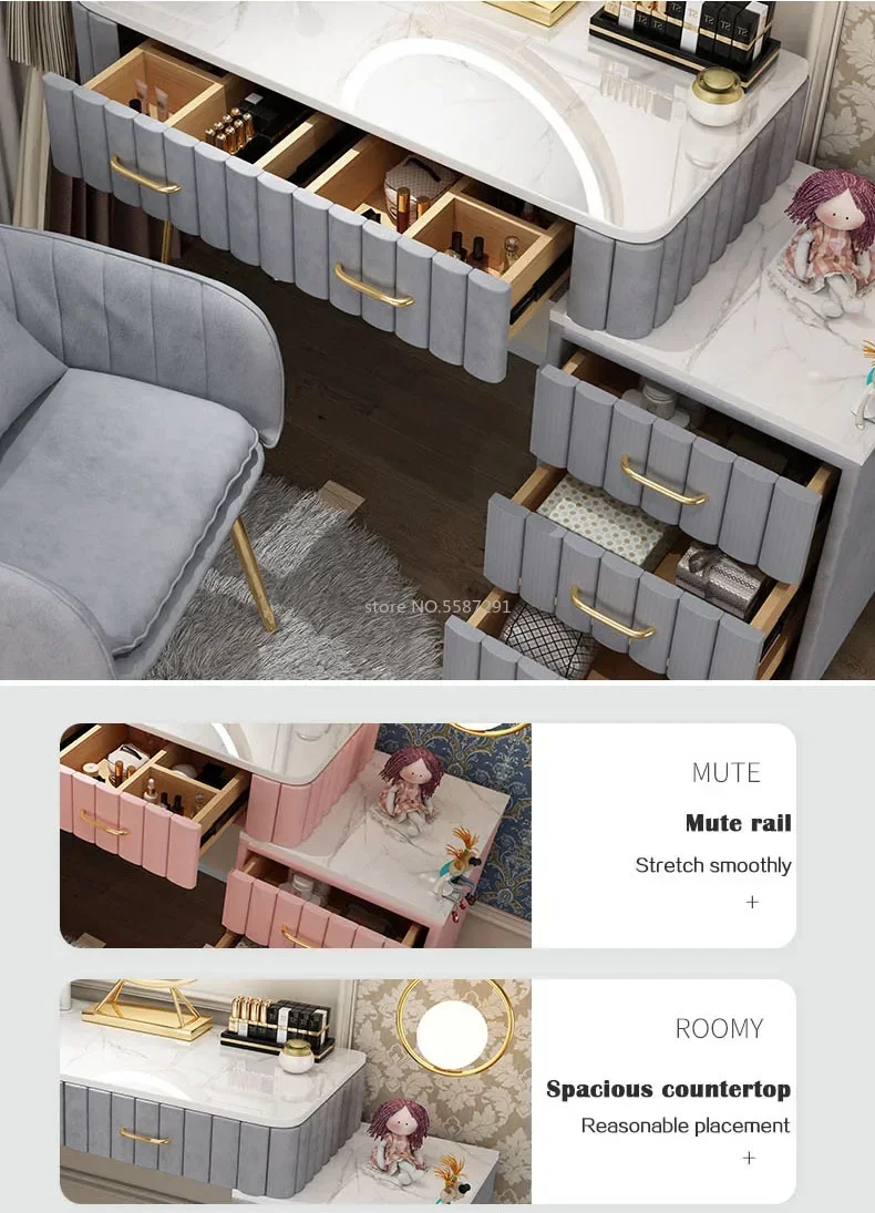 Meja Rias LED HD Cermin Rias Pintar Meja Rias Marmer Kamar Tidur Lemari Penyimpanan Minimalis Modern Meja Rias dengan Laci