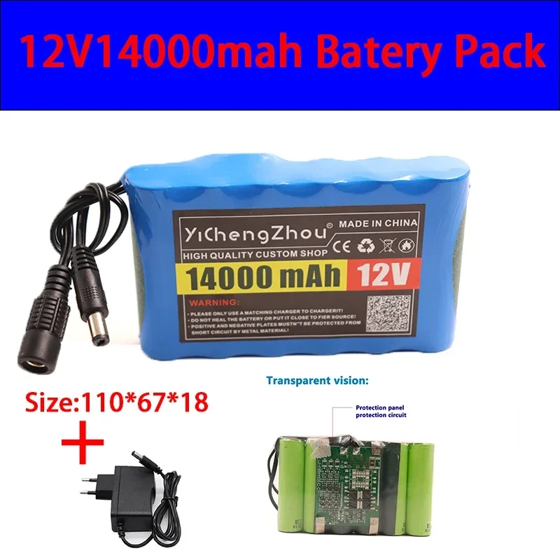 

New 18650 12V 14000mah battery Rechargeable Lithium Ion battery pack capacity DC 12.6v 14Ah CCTV Cam Monitor + charger