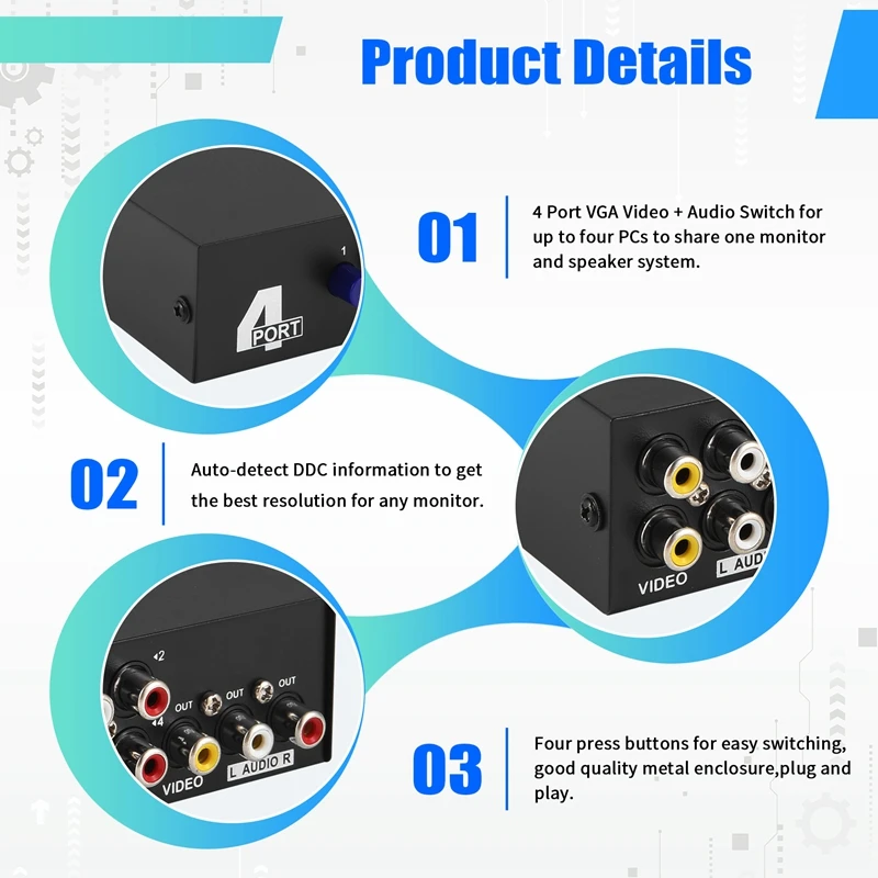 HFES 4 ポート AV スイッチ RCA スイッチャー 4 で 1 出力コンポジットビデオ L/R オーディオセレクターボックス DVD STB ゲームコンソール用