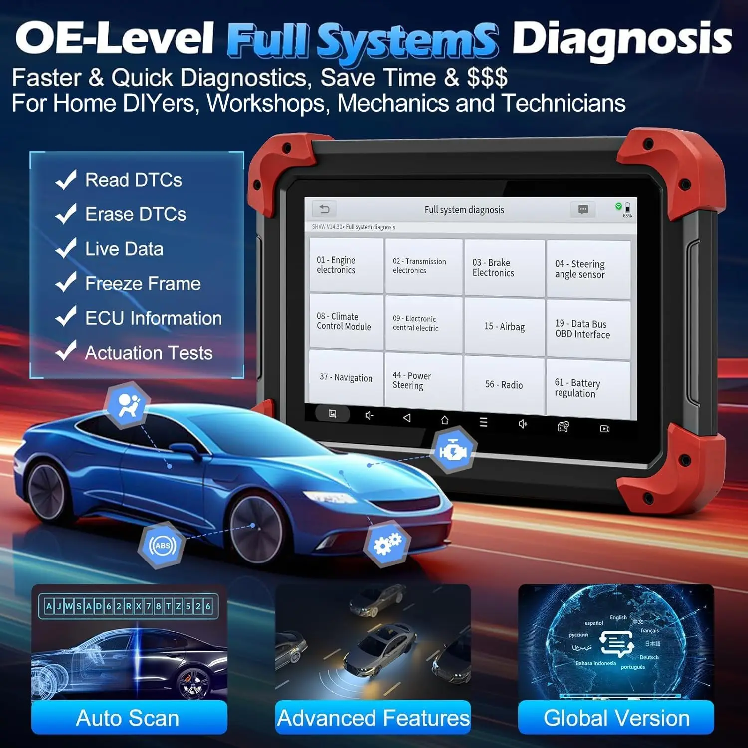 Picture 5: Car Engine Analyzer Code Reader XTOOL D7 OBD2 Scanner Diagnostic Tool For All Car Key Programmer 36+ Resets, Injector Coding FCA