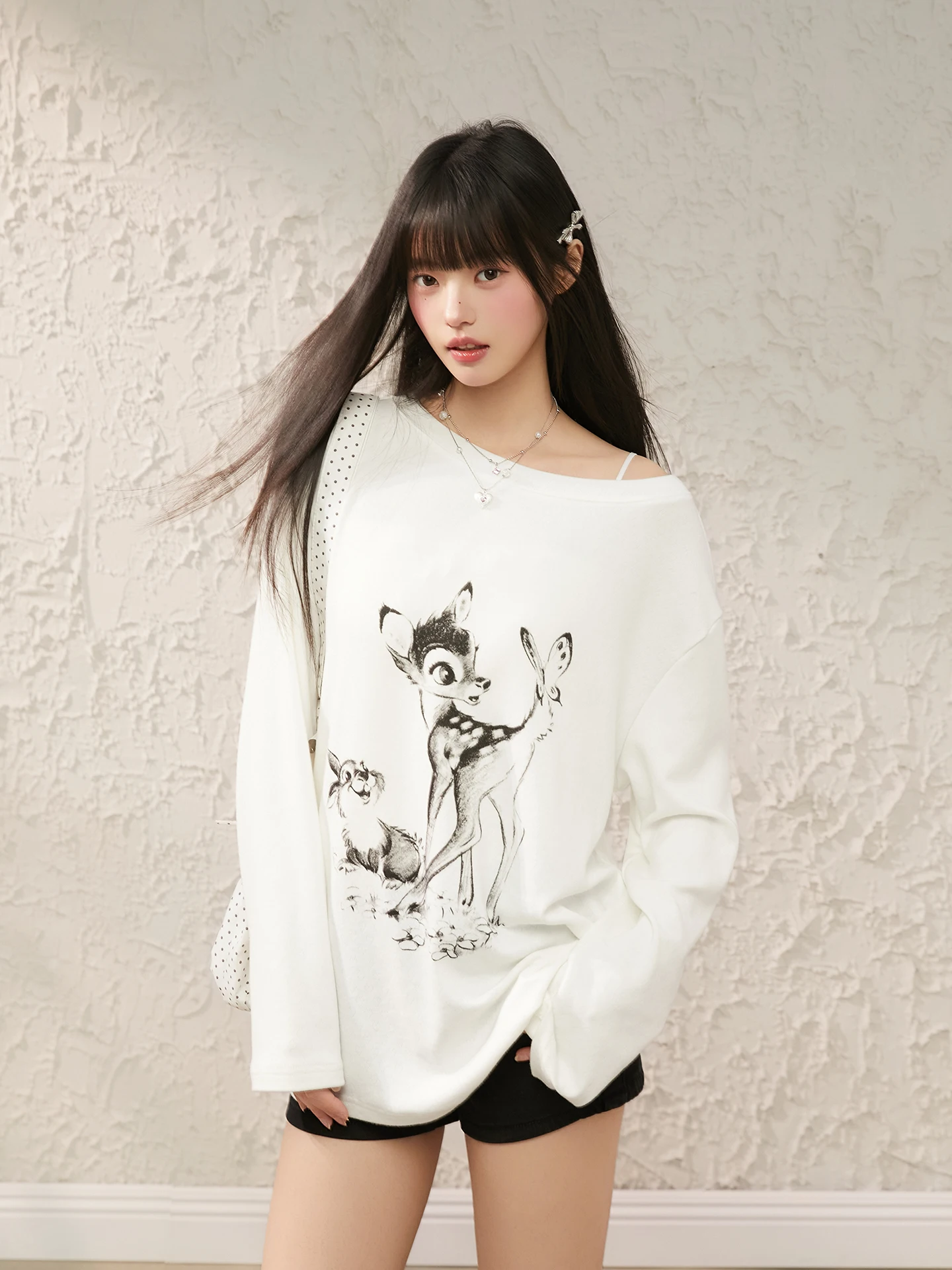 

King Prince Women's Long Sleeve round Neck T-Shirt UV Protection Printed Casual Loose Fit Top Rabbit Deer Pattern