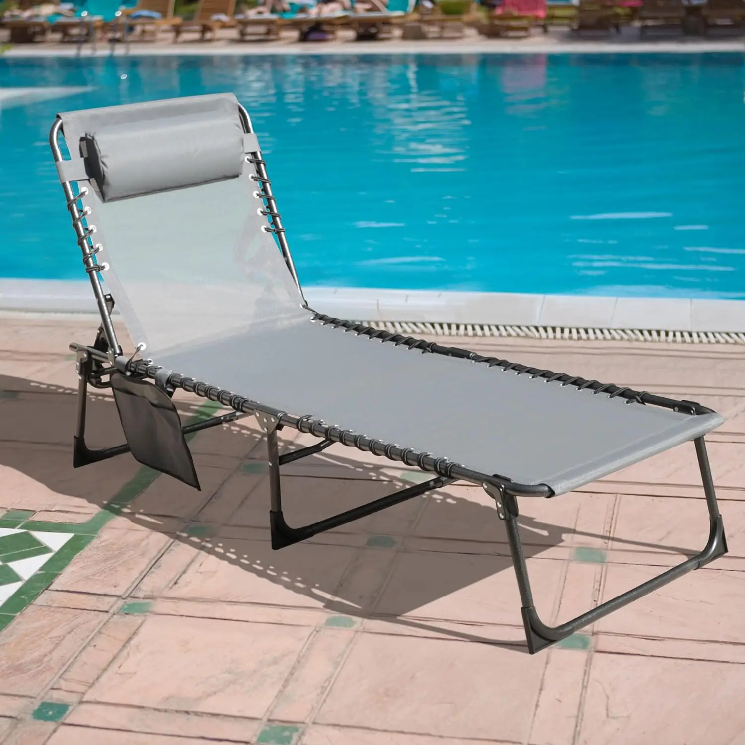 5-Position Adjustable Folding Chaise Lounge Chair for Outdoor Lawn Patio Pool Beach Sunbathing, Deep Grey, Customized