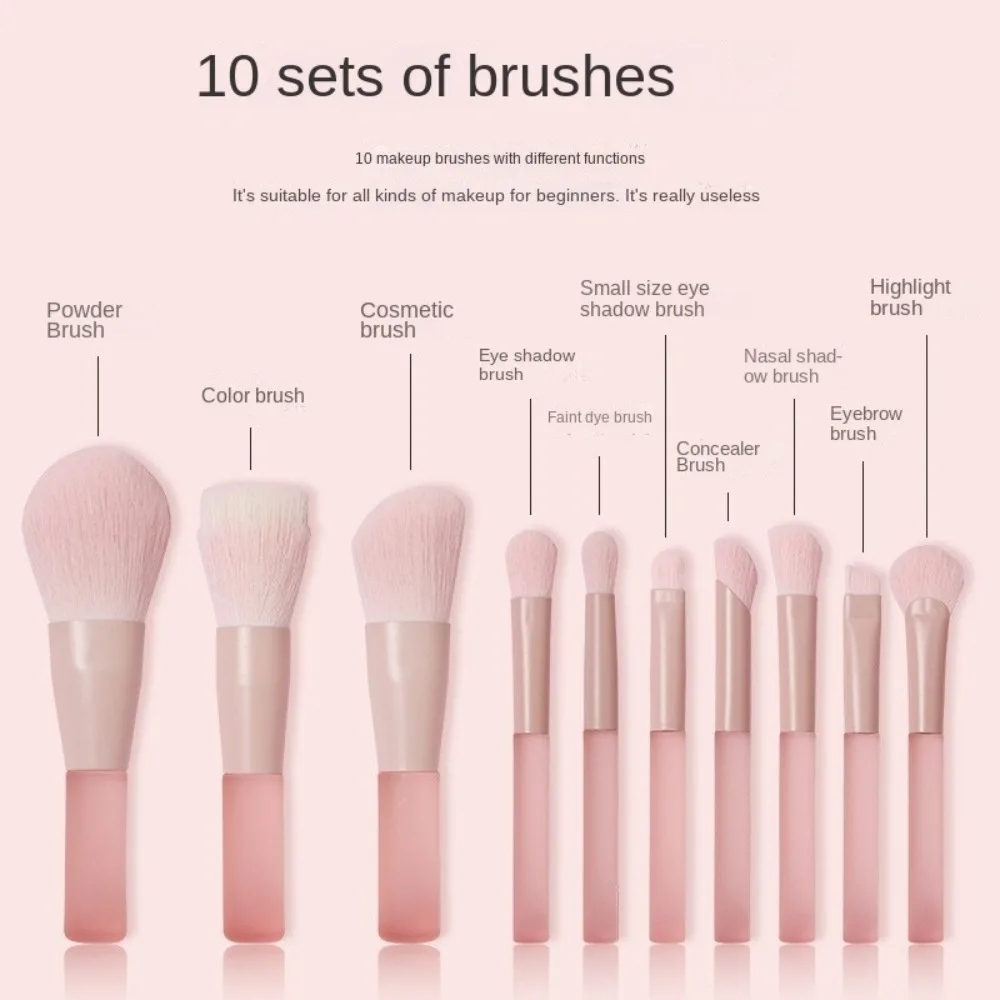 Juego de 10 Uds de brochas de maquillaje esponjosas, brocha Kabuki rosa Sakura, Kit de brochas cosméticas para ojos con bolsa de almacenamiento, brocha para sombra de ojos de pelo de cabra