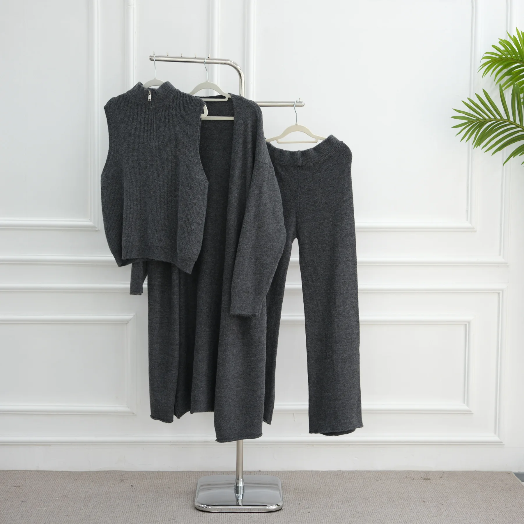 3PCS Winter Knitted Muslim Sets for Women Kimono Cardigan Sleeveless Tops Pants Islam Clothing Dubai Abaya Kaftan Dress Outfits