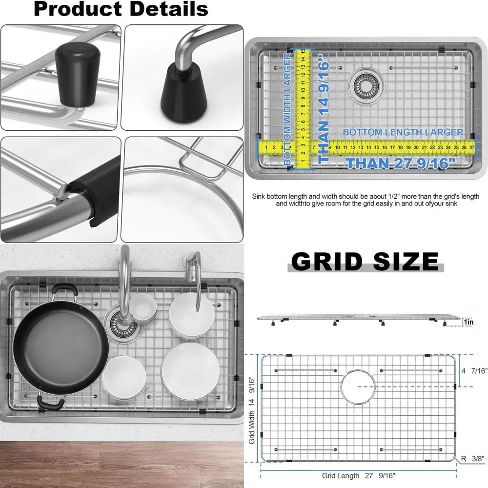 

Rear-Draining Kitchen Sink Grid, 27-9/16 x 14-9/16, with 3/16 Radius Corners
