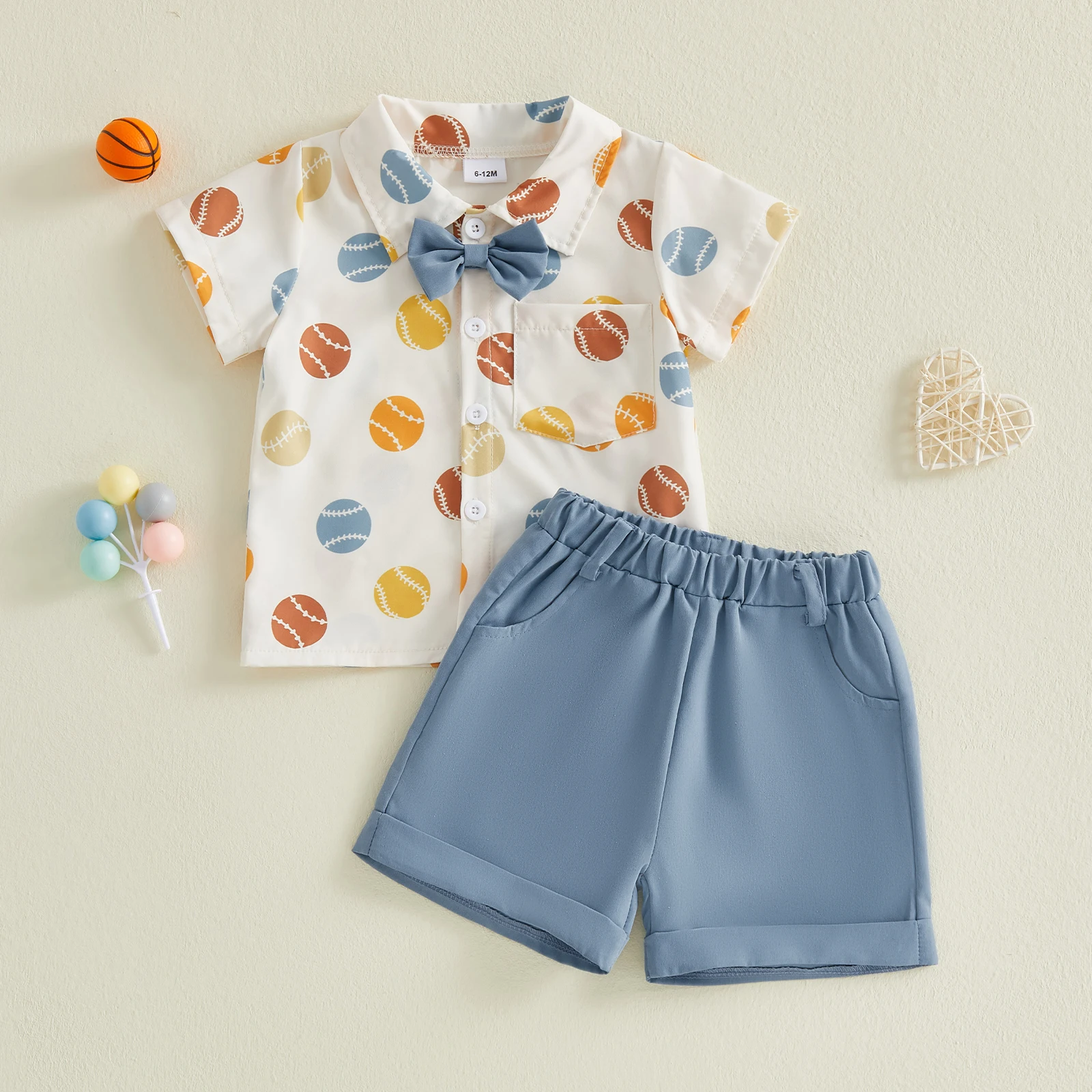 

Boys 2-Piece Outfit Short Sleeve Button Down Shirt with Striped Shorts Set for Toddler Boys Summer Clothing