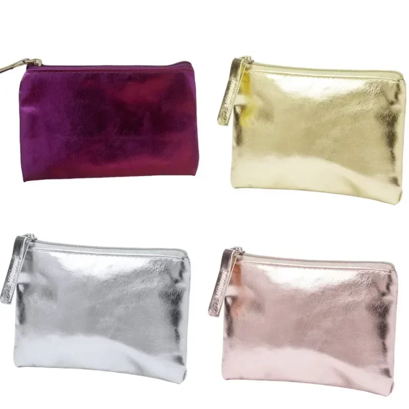 Moda PU skóra Mini torba do przechowywania na zamek błyskawiczny wielofunkcyjny przenośny organizer na monety etui na karty złoty srebrny