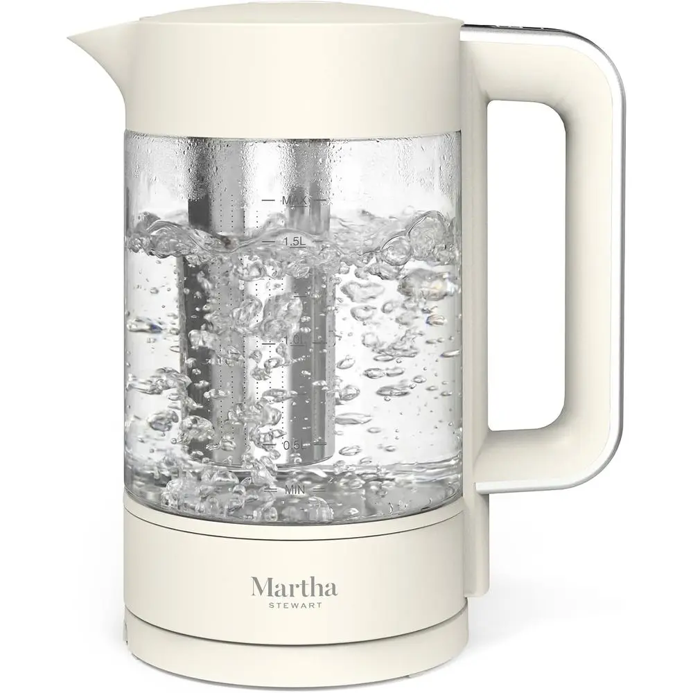 

1.7L Glass Carafe Electric Kettle, Removable Stainless Steel Filter, 4 Temperature Settings, Auto Shut-Off, 360° Swivel Base, Li