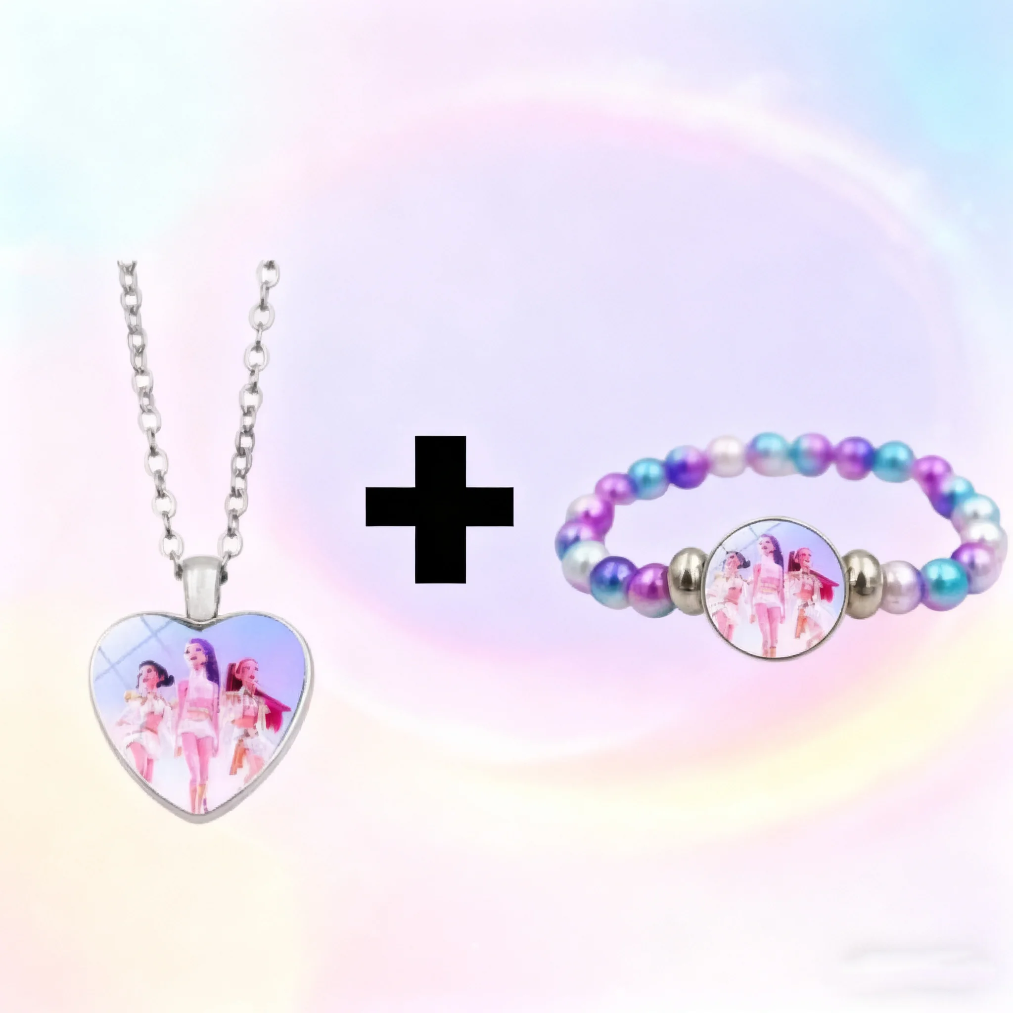 สร้อยคอและกำไลข้อมือลายการ์ตูน KPop Demon Hunters สไตล์อนิเมะน่ารักสำหรับเด็ก  เครื่องประดับแฟชั่นสำหรับเด็กผู้หญิง จี้รูปการ์ตูน