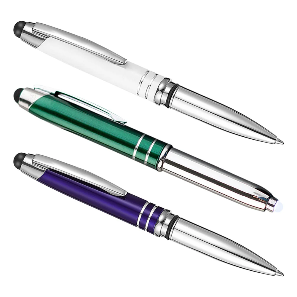 

3 Pcs Ball Point Ballpoint Screen Stylus Metal Pens Portable with Light Writing