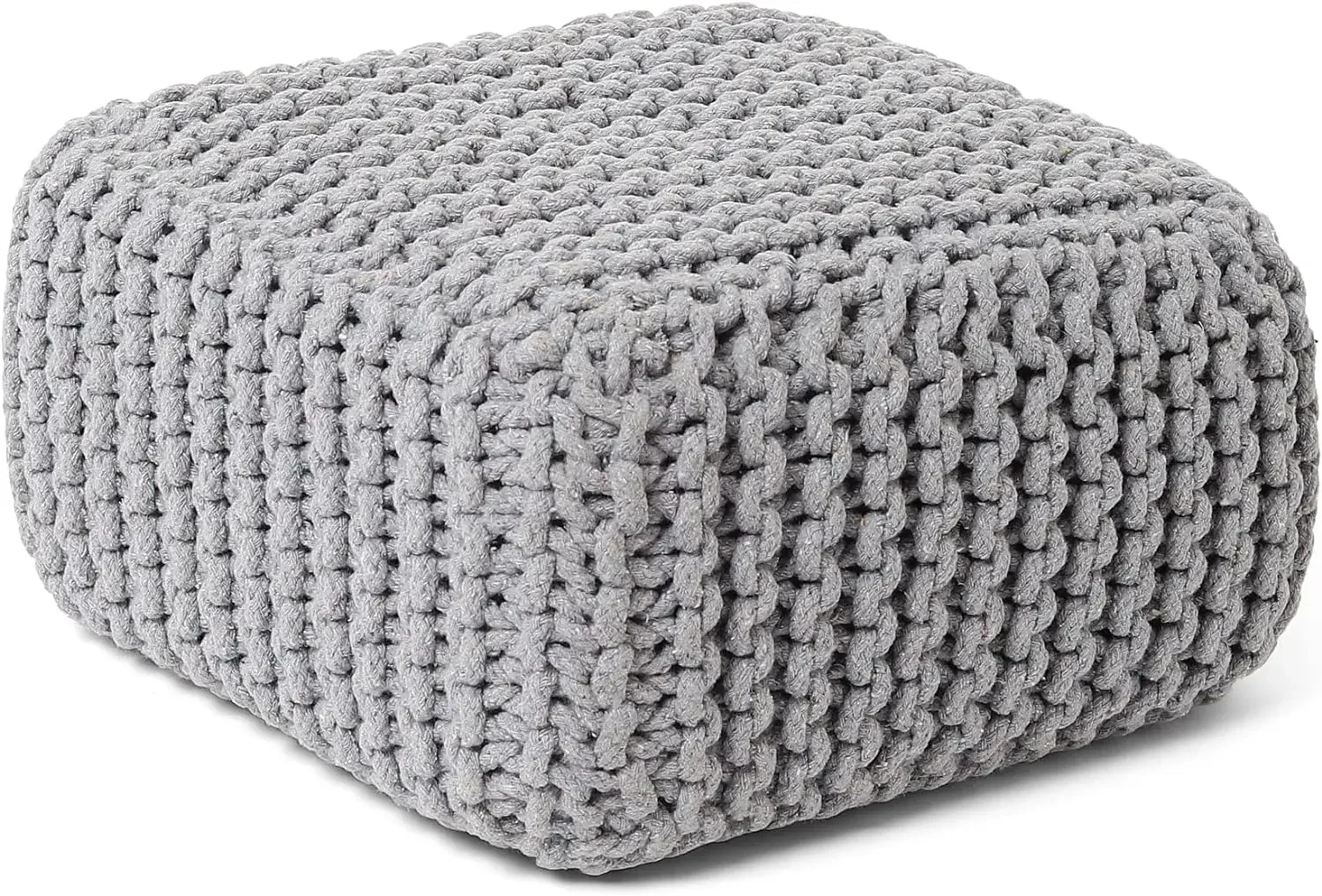 

Cube Low Pouf Foot Stool Ottoman Hand Knitted Poof Cord Boho Pouffe Home Décor Stuffed Footrest for Living Room Nursery