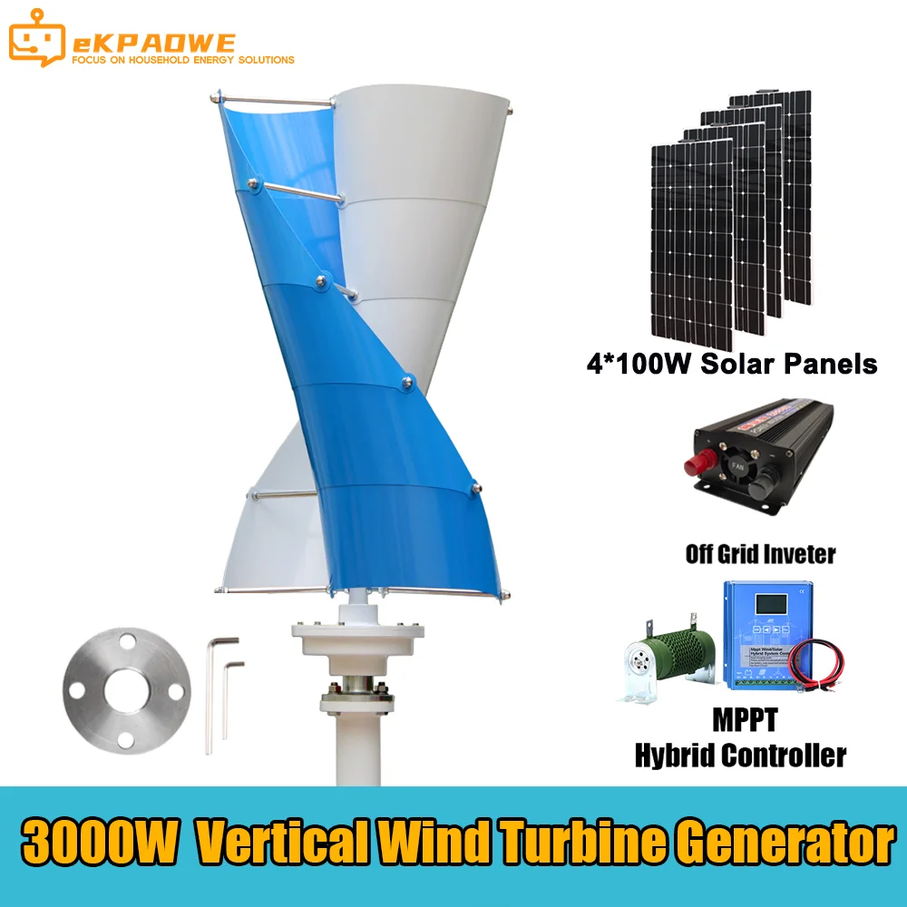 

Вертикальный генератор ветряной турбины 3000 Вт, 12 В, 24 В, ветряная мельница 3 кВт, генератор постоянного маглева, бытовая техника с солнечными панелями
