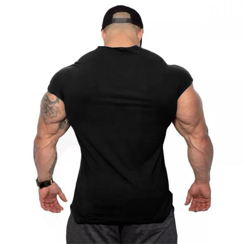 Schlichte Herren Casual Fitness Tanktops Gym Bodybuilding Muskeltraining T-Shirts Sommer Baumwolle Locker Atmungsaktiv Ärmellose Unterhemden – Detail 5