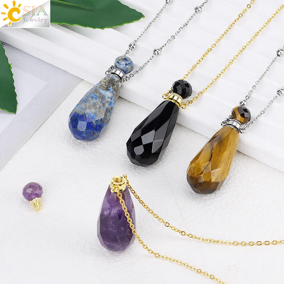 Perfume Bottle Crystal Necklace Reiki Natural Gem Stone Amethysts Pink Quartz Essential Oil Diffuser Baseball Bat Pendant H646