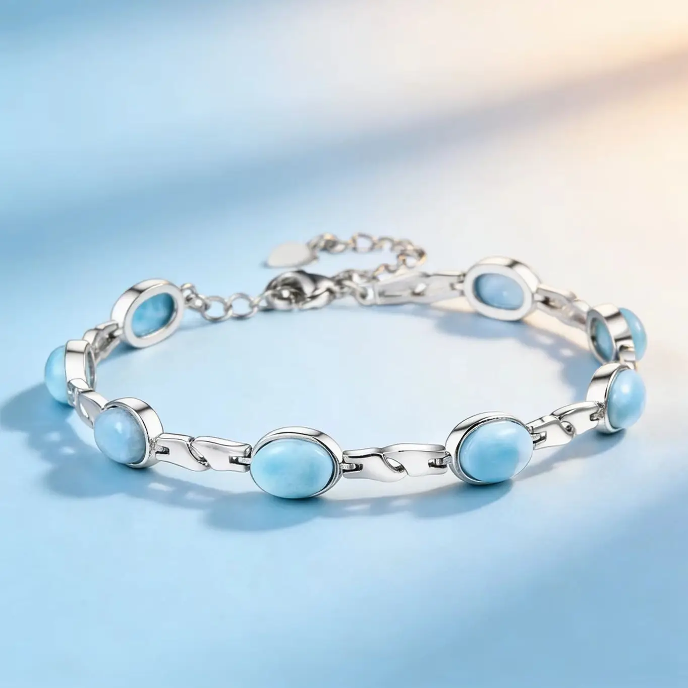 bracelet-en-larimar-exquis-pour-femme-perles-en-forme-d'Œuf-chaine-reglable-couleur-argent-bijou-quotidien-Elegant-cadeau-style-boheme-pour-elle