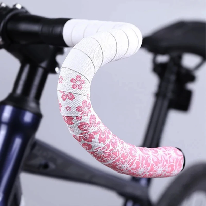 Fiets Bar Tape Sakura Patroon Weg Fiets Stuur Cover Comfortabele Fiets Handgrepen Riem Anti Slip Schokgrepen Tape Voor Grind