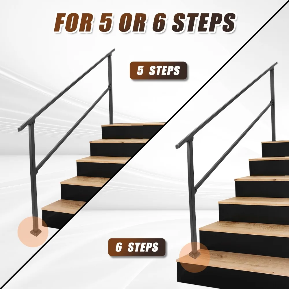 6 خطوات درابزين سطح السفينة درابزين الدرج قضبان يدوية سوداء داخلية للخطوات الخارجية