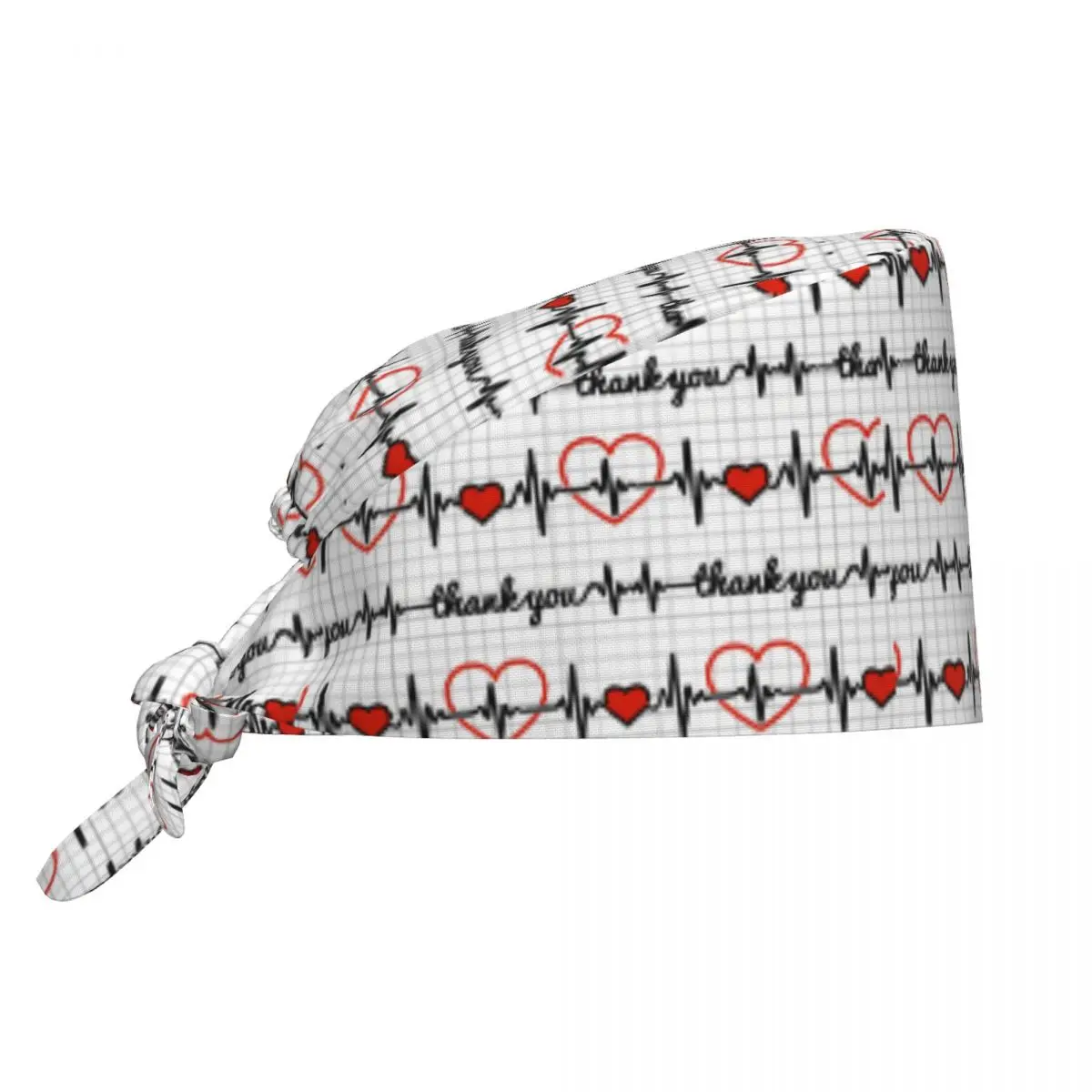Work Scrubs Hat Heart EKG Line Pattern Nurse Hats Men Women Trendy Medical Hat Breathable Tie Back Working Cap