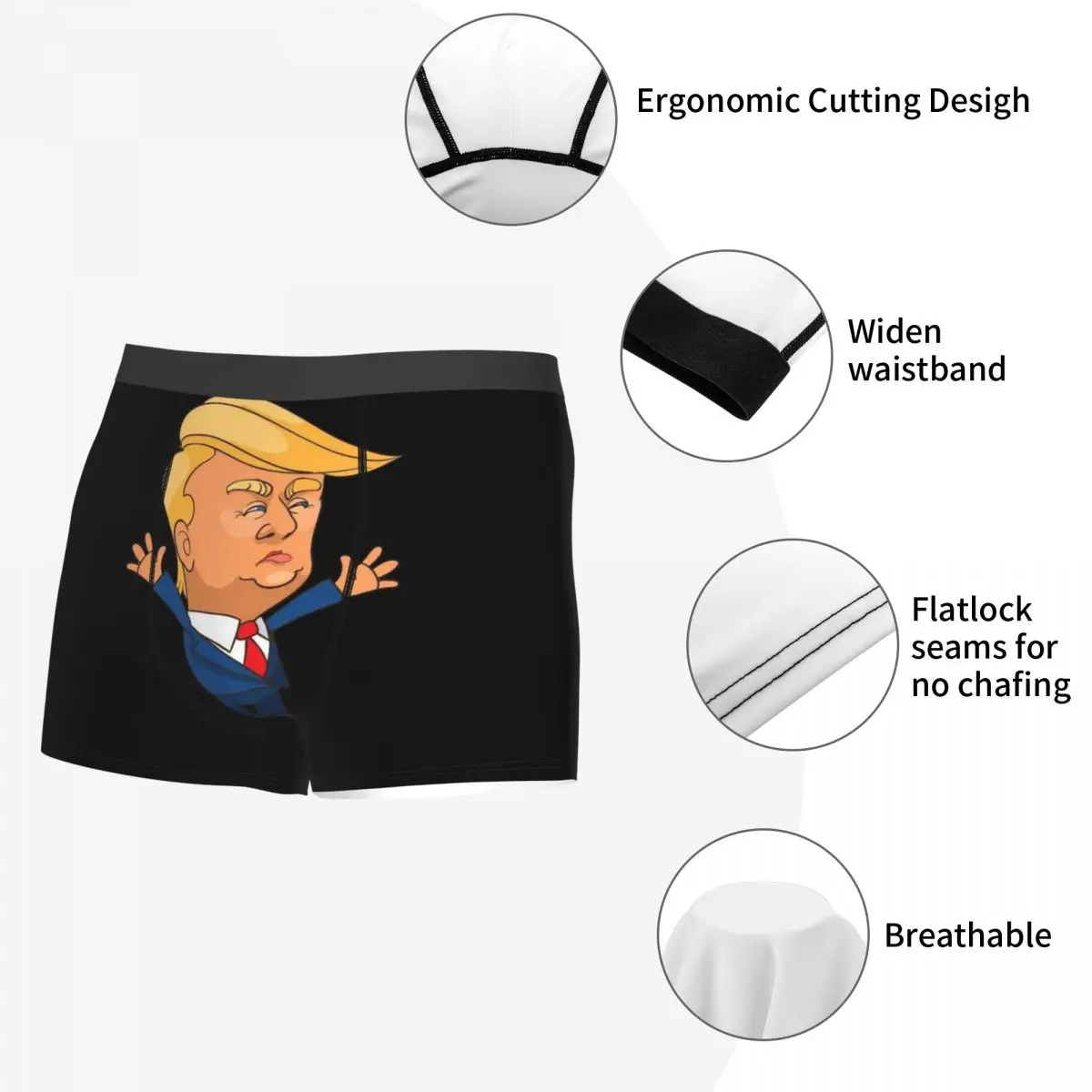 Donald Trump Cartoon Mencosy Boxer Briefs,3D printing Underwear, Highly Breathable High Quality Gift Idea