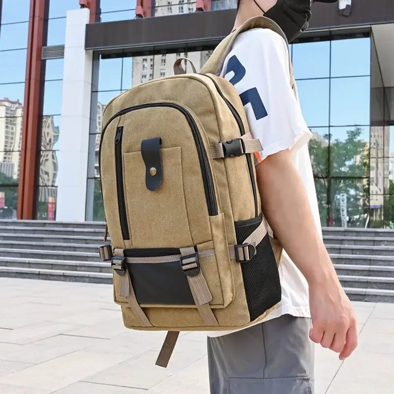 2025 Mountaineering Bag Backpack for Men Canvas Large Capacity High School Backpacks Outdoor Travel Camping Bag Computer Bag