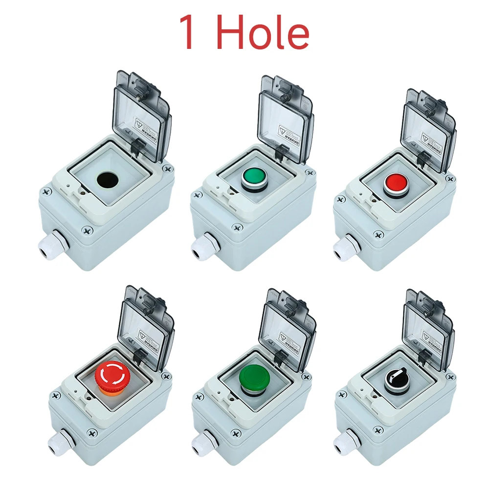 1 hole Outdoor waterproof button control box emergency stop start stop box with protective cover outdoor rainproof power switch