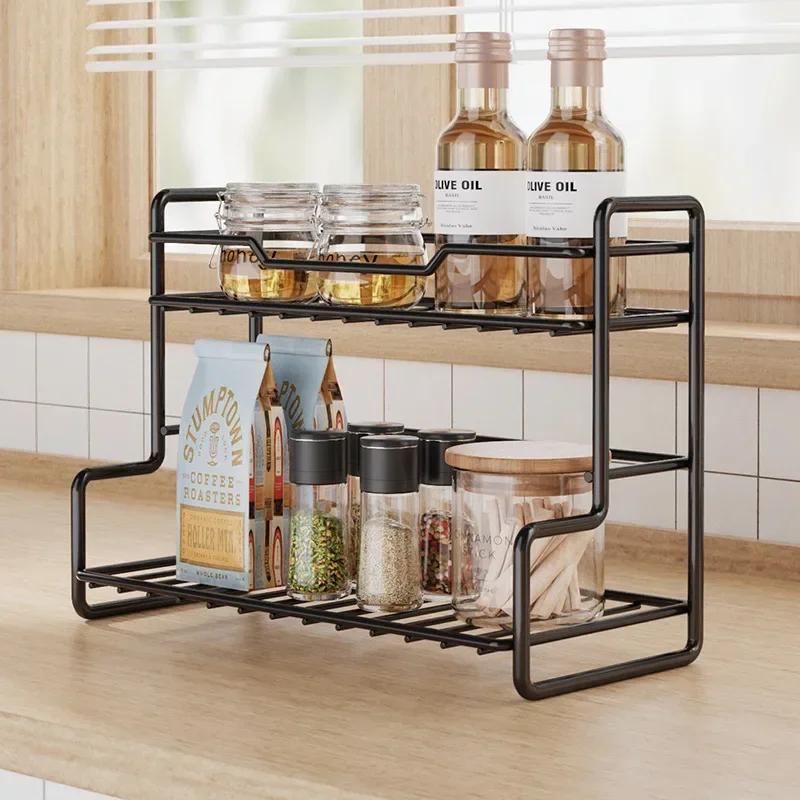 

Stainless Steel Storage Shelves, Tabletop Storage Shelves, Stackable Condiment Shelves Storage in The Bathroom Kitchen